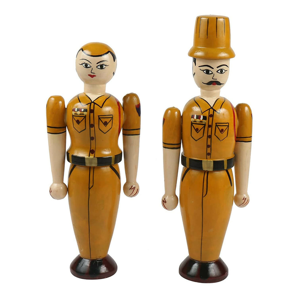 Wooden Indian Traffic Police Couple Dolls