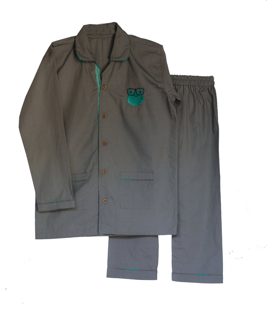 Loungewear - Hippity Hop Froggy - Regular Collar - Grey (Plain Bottom & Top with Embroidery)