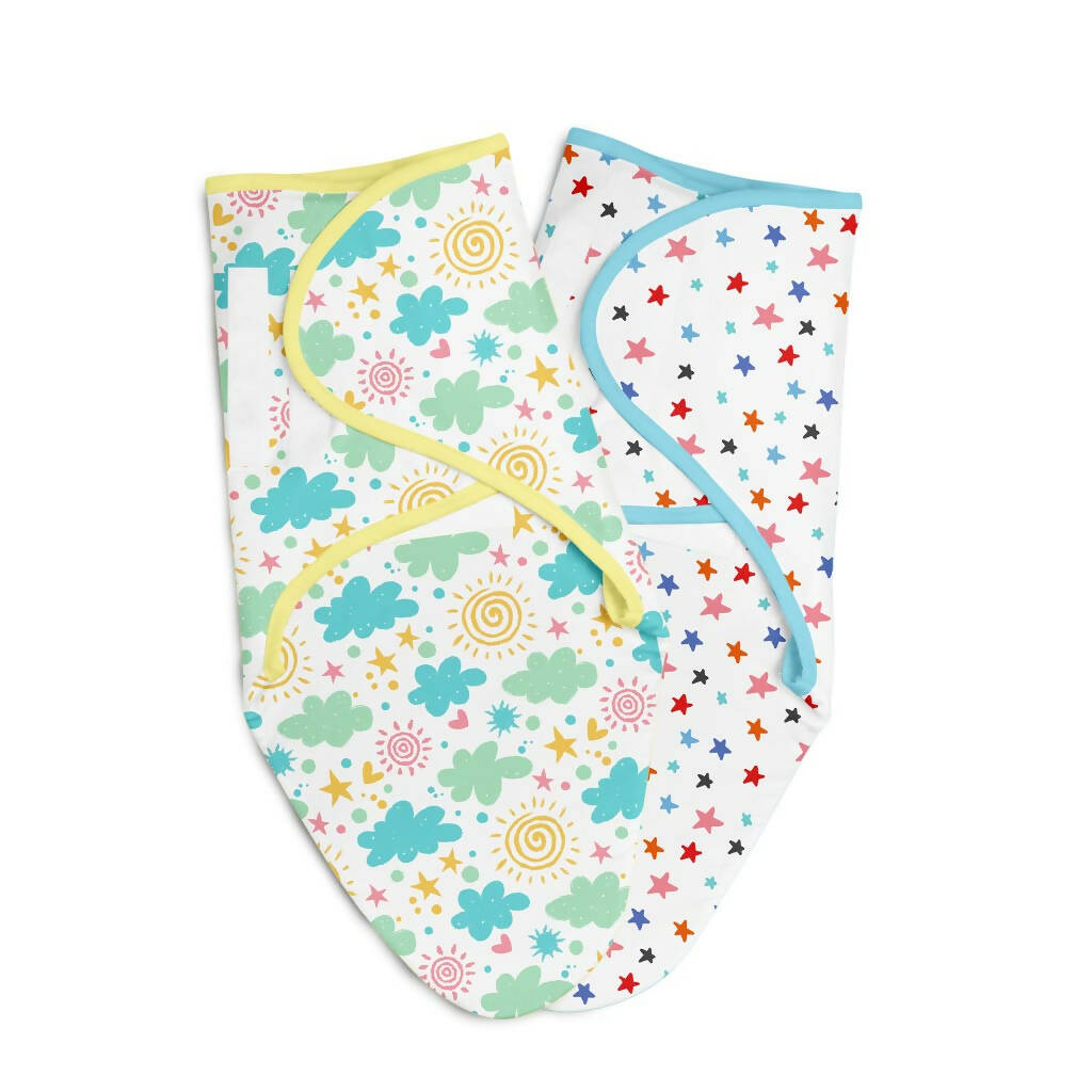 Starry Skies + Happy Clouds | Cotton Swaddle Extra Soft Swaddle - Pack Of 2