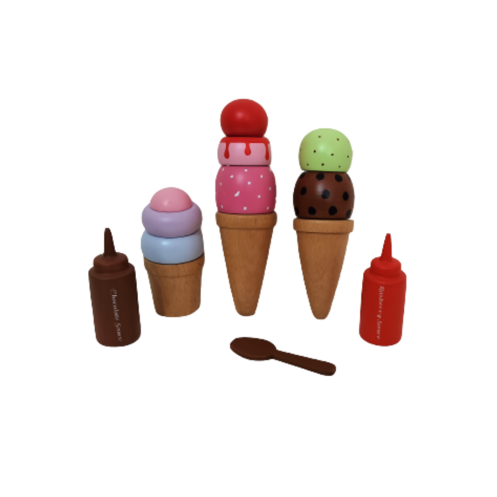 Wooden Ice Cream Set Play Food and Accessories 14 Pcs Lilthugs