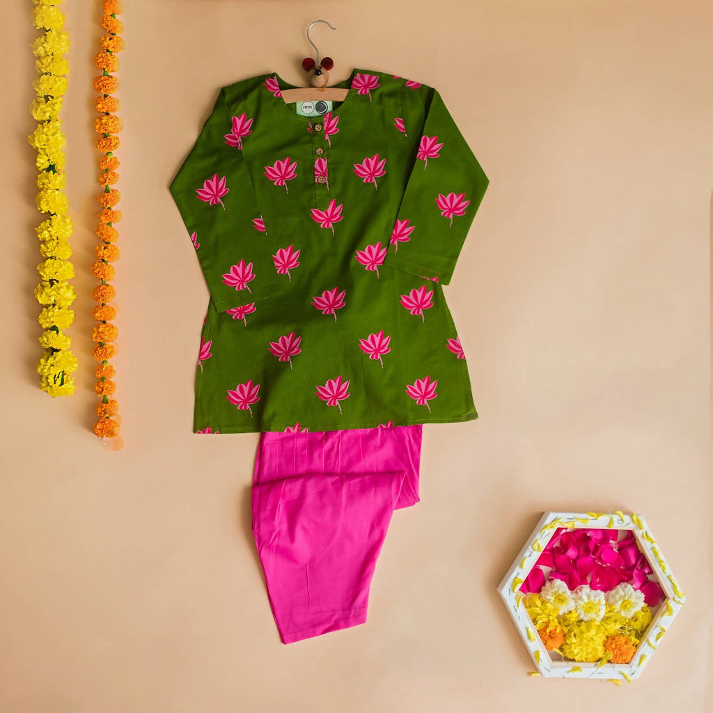 Lotus Bloom Ethnic Wear for Girls - Green