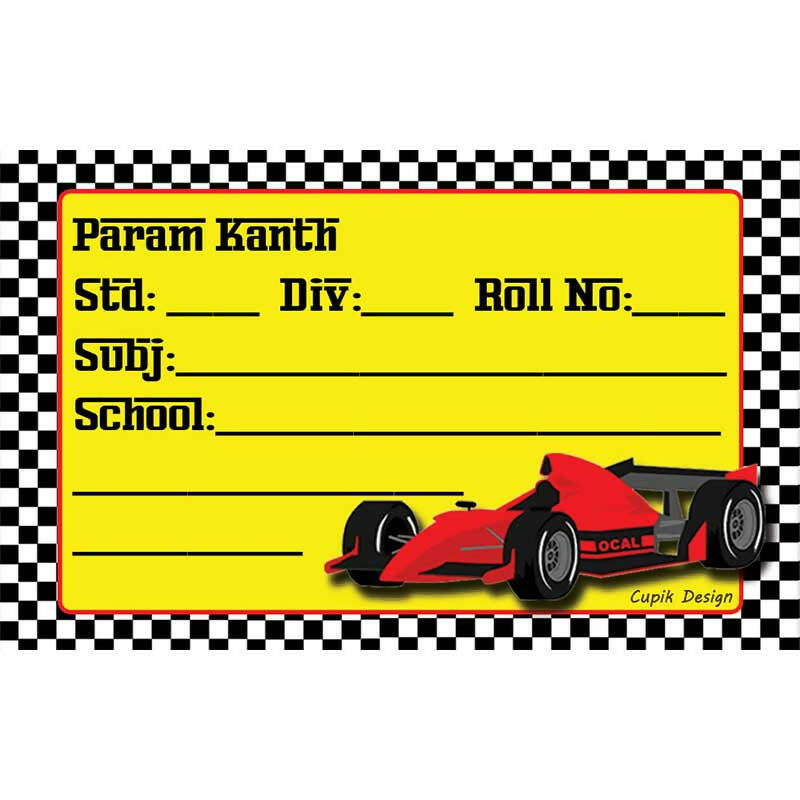 Red Race Car School Book Labels