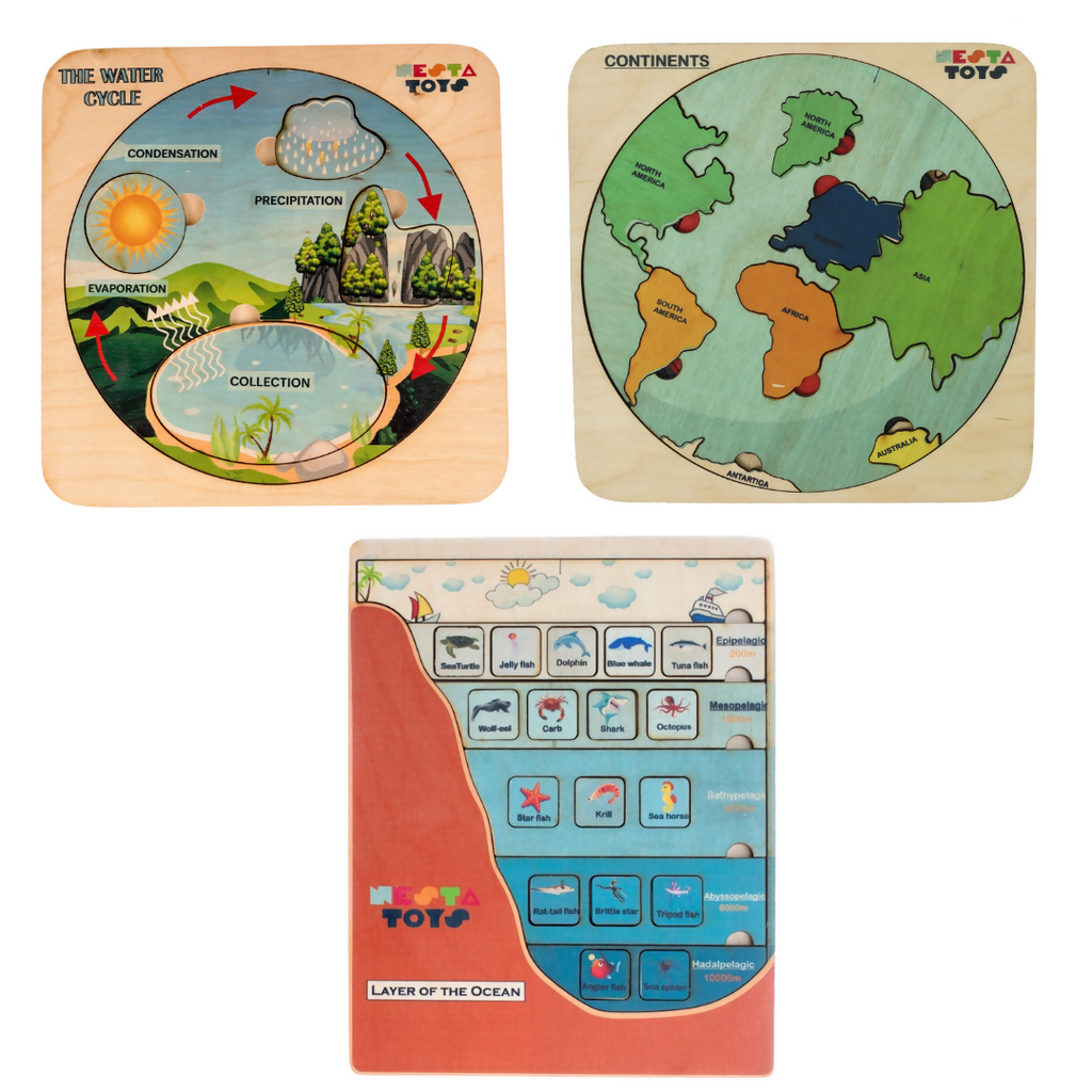 Geography Lover Puzzle Combo - Earth Core, Water Cycle & Ocean Layer Puzzle