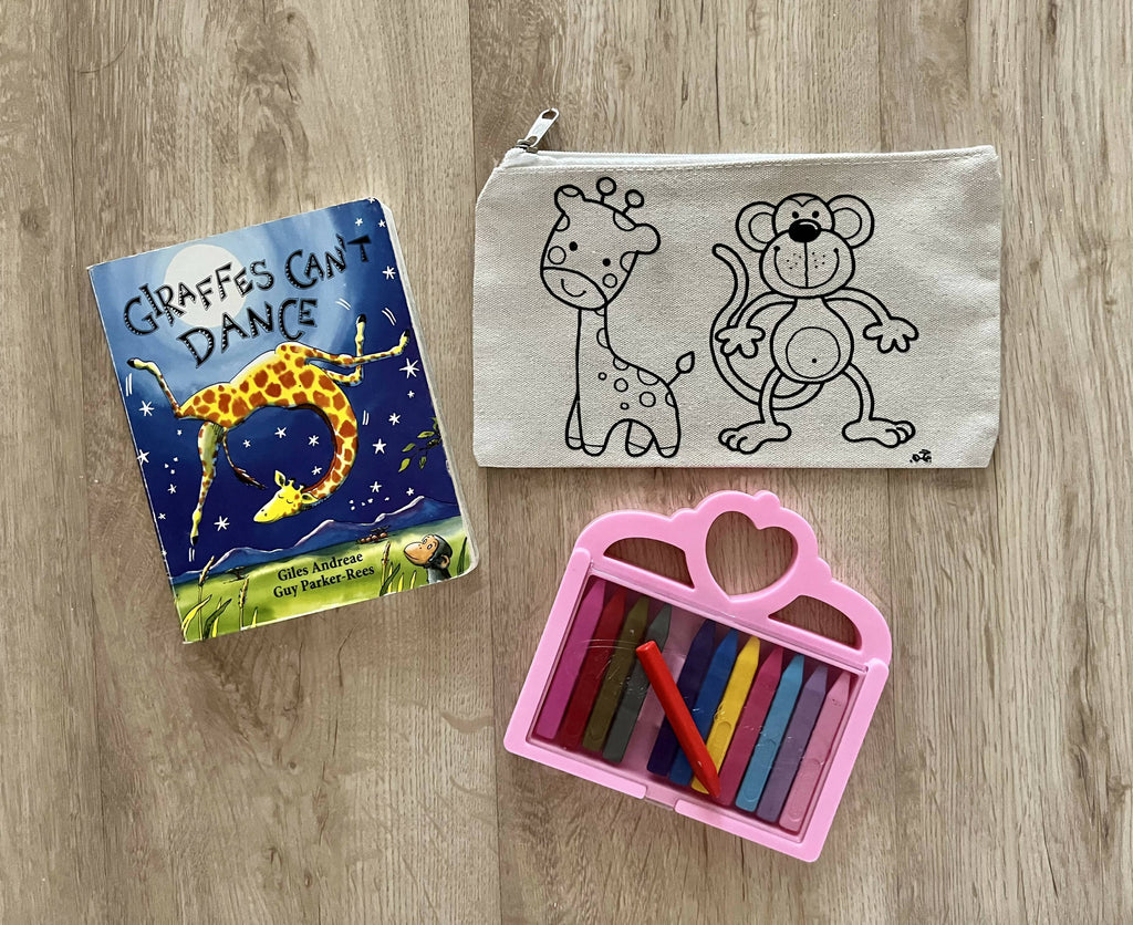 DIY Colouring Monkey and Giraffe Pouch