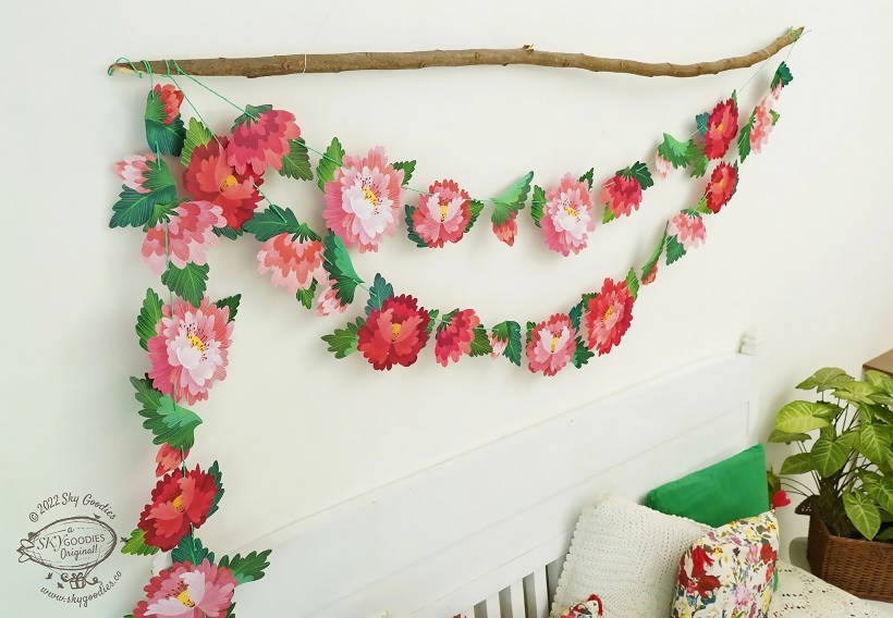 Forever Flowers Premium Paper Bunting - Extra Long 15 Feet, 6 Metres