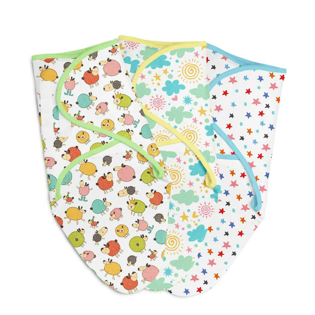 Starry Skies + Ba Ba Sheep + Happy Clouds | Cotton Swaddle Extra Soft Swaddle - Pack Of 2