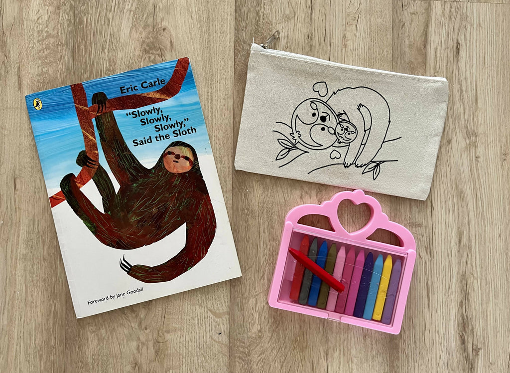 DIY Colouring Mummy and Baby Sloth Pouch