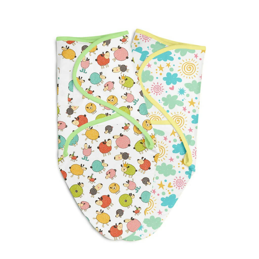 Happy Clouds + Ba Ba Sheep | Cotton Swaddle Extra Soft Swaddle - Pack Of 2