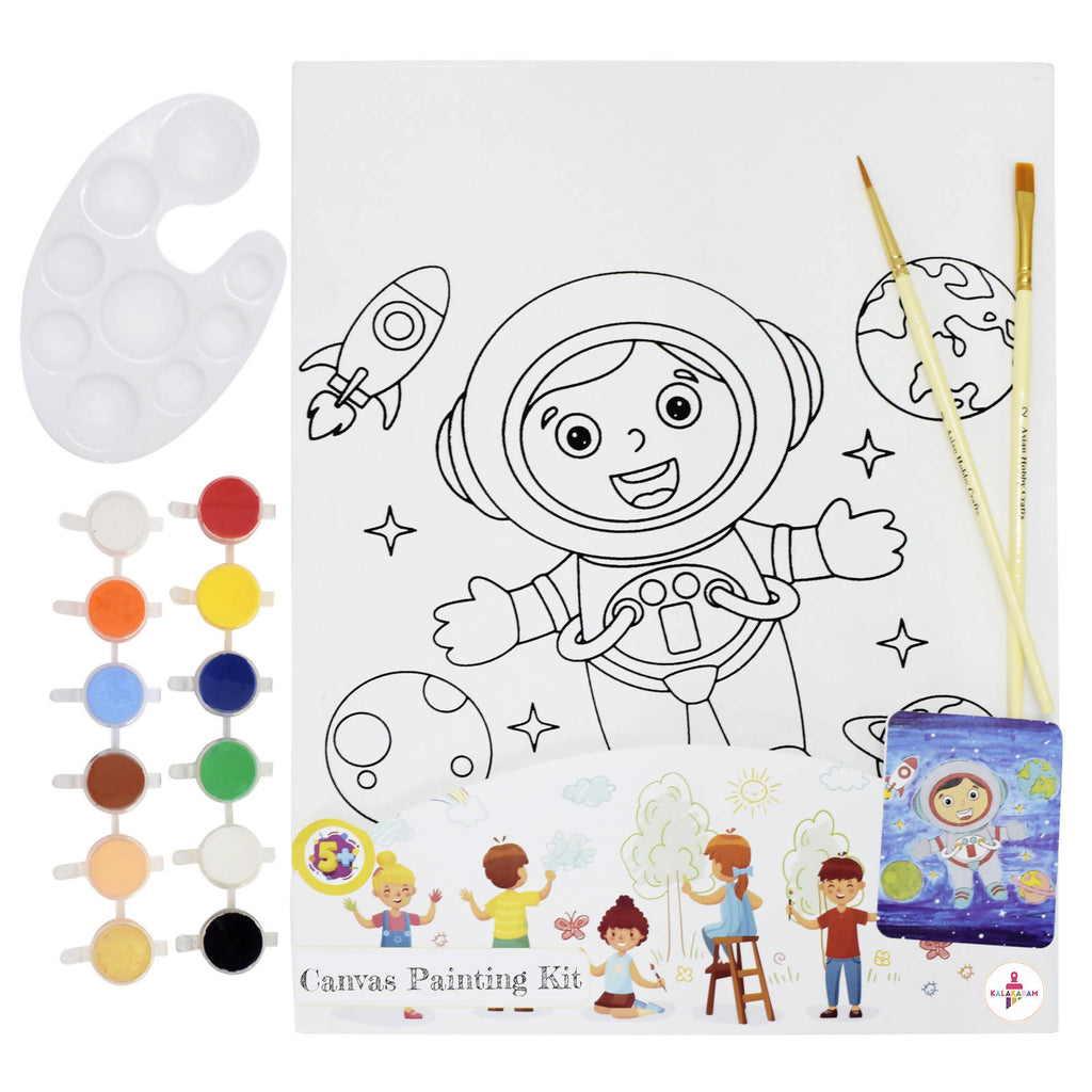 Space Boy Canvas Painting Kit With Printed Canvas Board, Paints And Brushes