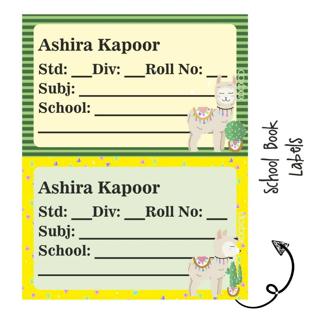 Yellow Llama - School Book Label