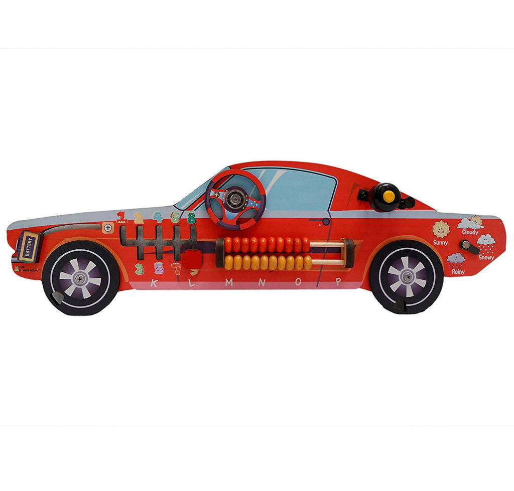 Wooden Racing Red Sports Car Toy Busy Board
