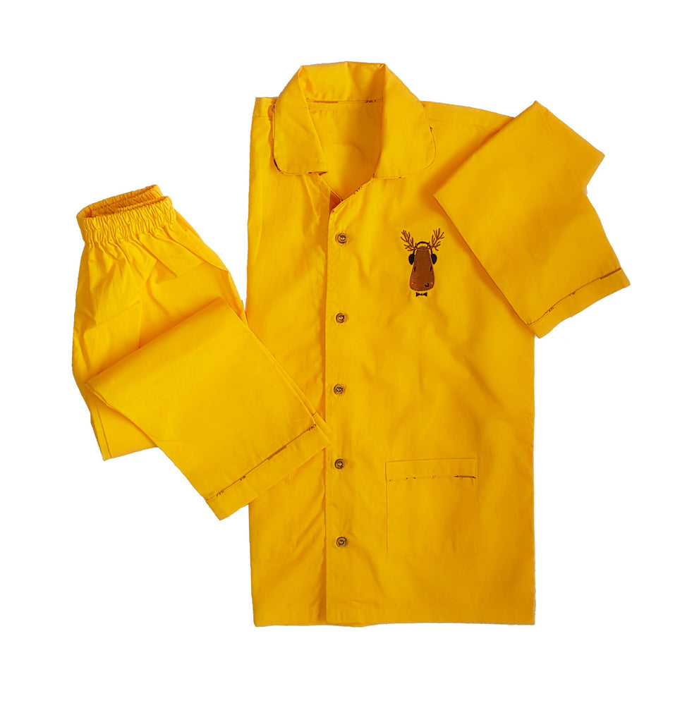 Loungewear- Deary Dreams - Flat Collar - Yellow (Plain Bottom & Top with Embroidery)