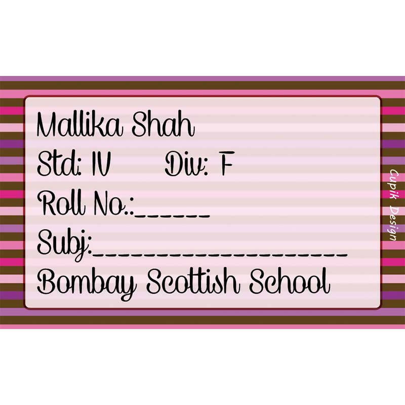 Pink Stripes School Book Labels