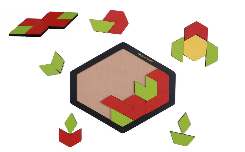 Wooden 3D Rombo Pattern Puzzle Board|Tangram Six Edges Jigsaw Puzzle