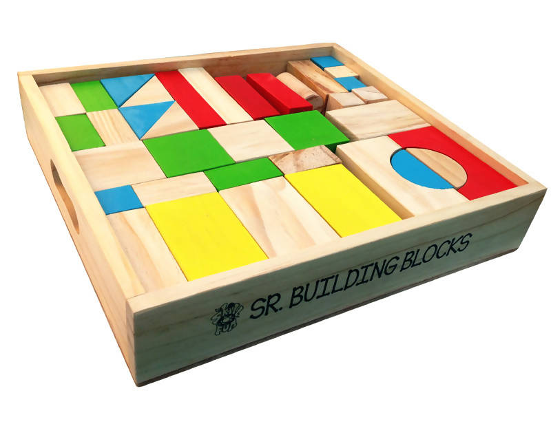 Building Blocks (60 blocks (Mix of Colored and Natural Wood Finish)