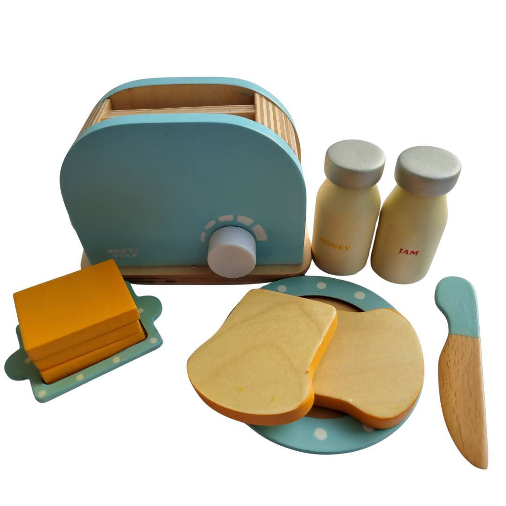 NESTA TOYS - Wooden Bread Pop-up Toaster Blue