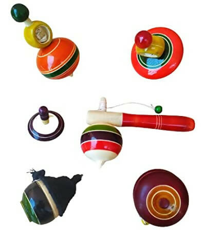 Wooden Spinning Tops Toys - Set Of 6