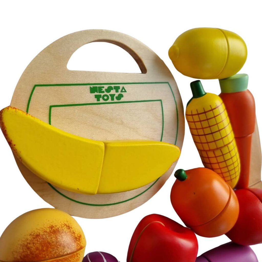 NESTA TOYS - Wooden Vegetable and Fruit Toy Set (13 Pcs)