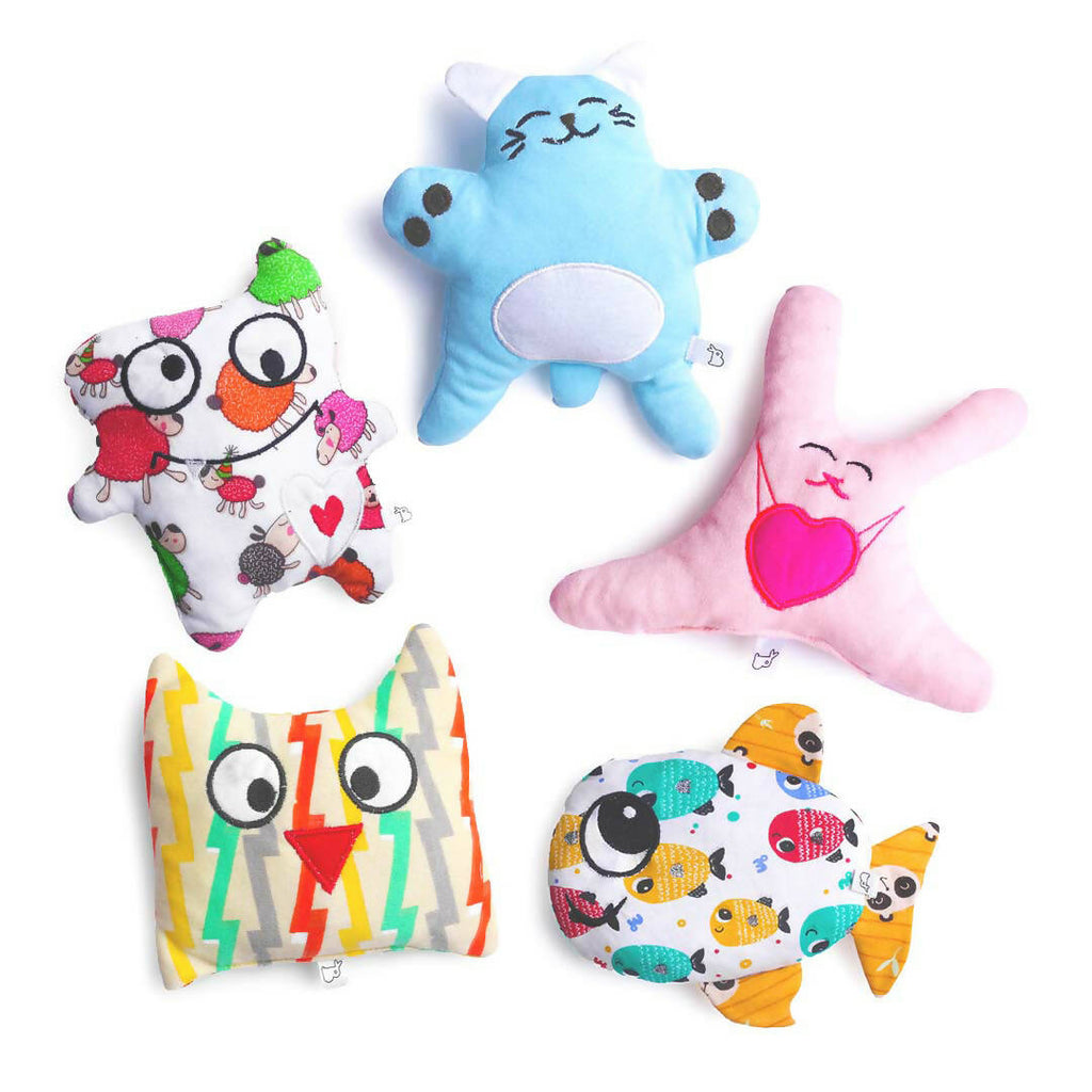 Mini Monster, Honey Bunny, Yeow Meow, Mr. Owly & Li'l Fishy | Cotton Soft Toy - Pack Of 5