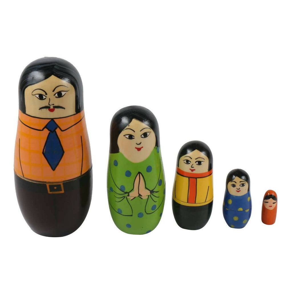 Wooden Family Russian Nesting Dolls Set -6 Inch Multicolor - Set of 5 pcs