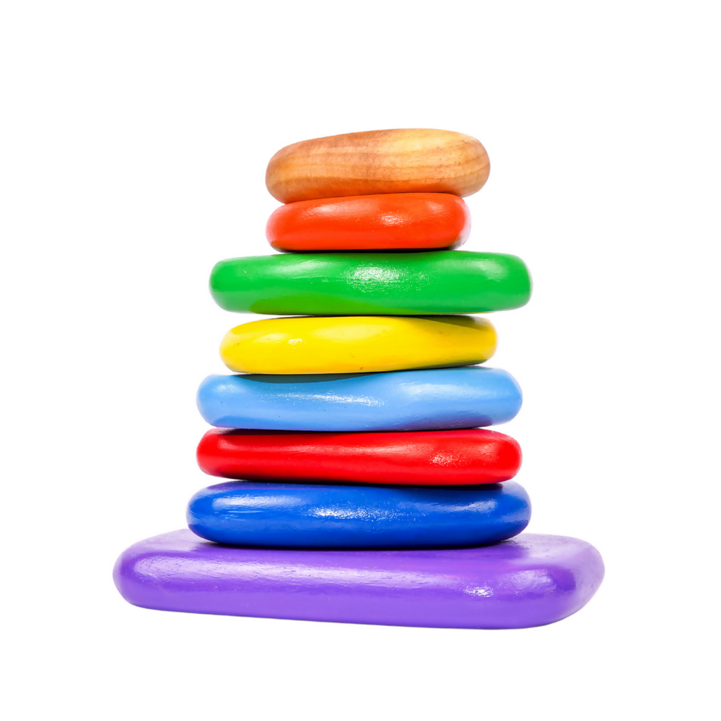 Wooden Balancing Pebbles | Rainbow Stacking Sensory Toy (8 Pcs)