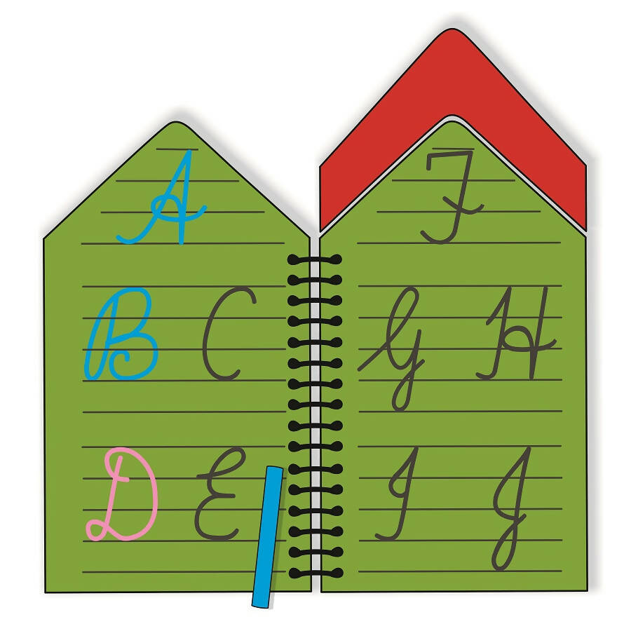 Hut Shape Wooden A to Z Capital Cursive Letters Reusable Chalk Book