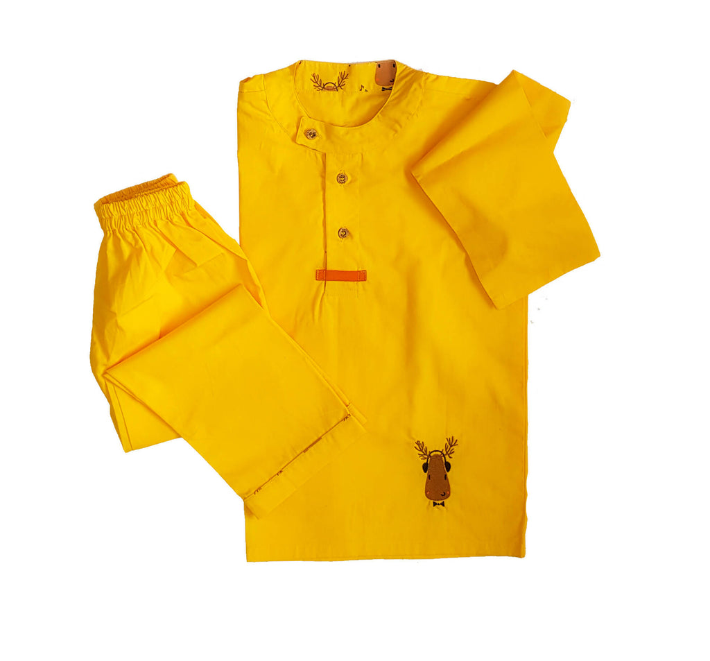 Loungewear- Deary Dreams - Flat Collar - Yellow (Printed Bottom & Top with Embroidery)