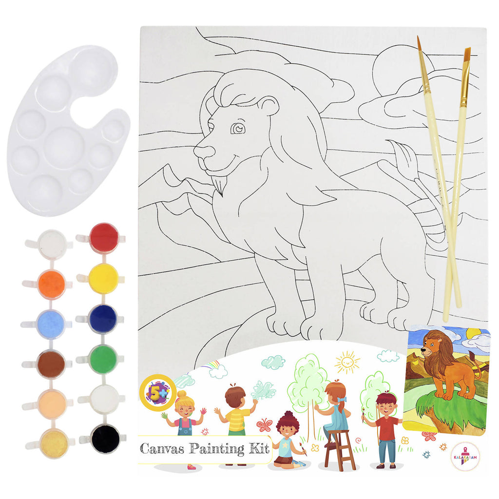 Glorious Lion Canvas Painting Kit With Printed Canvas Board, Paints And Brushes
