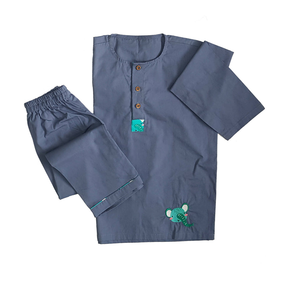 Loungewear - Dumbo dreams - Round Neck- Blue (Plain Bottom & Top with Embroidery)
