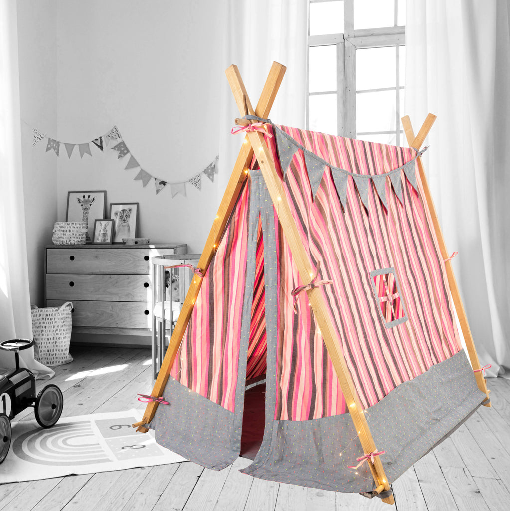 Play tent - Pink and Grey stripes